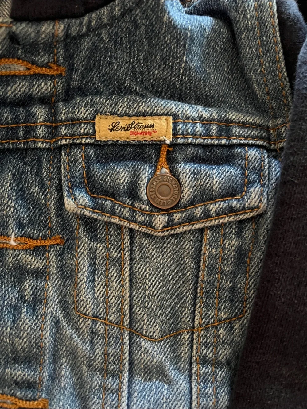 Signature by Levi Strauss Boys Denim Hooded Jacket Fleece Sleeves/Hood 3T Unisex
